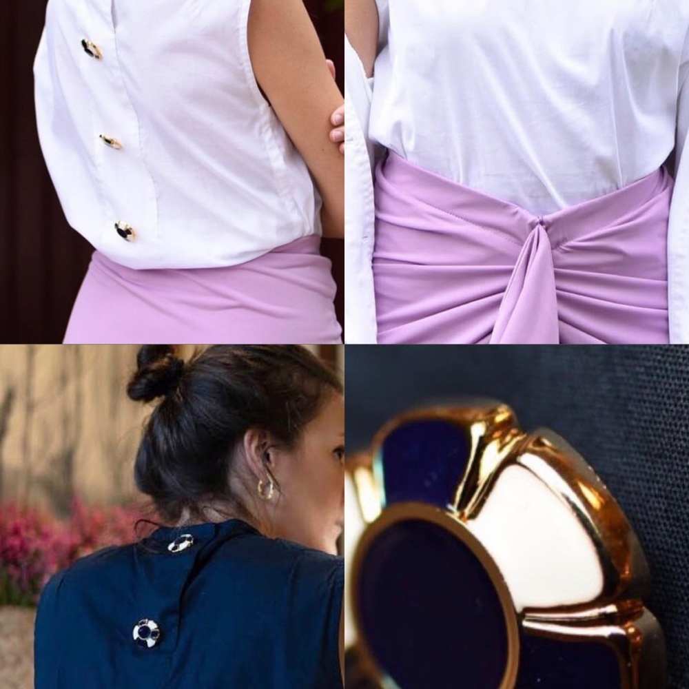 White Button-Back Top with Lilac Twist Skirt